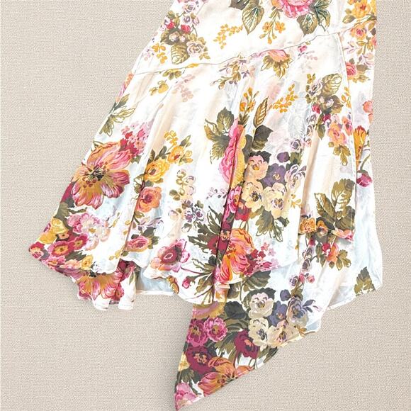 VTG Y2K Asymmetrical Floral Beaded Slip Midi Dress Cowl Lace Cottagecore Fairy M - Picture 7 of 9